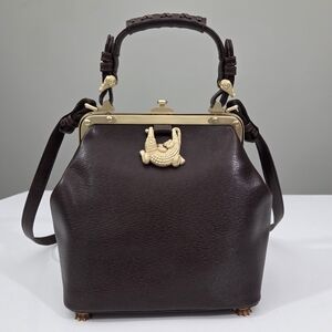 BARRY KIESELSTEIN CORD BROWN LEATHER TROPHY SATCHEL BAG ALLIGATOR FEET